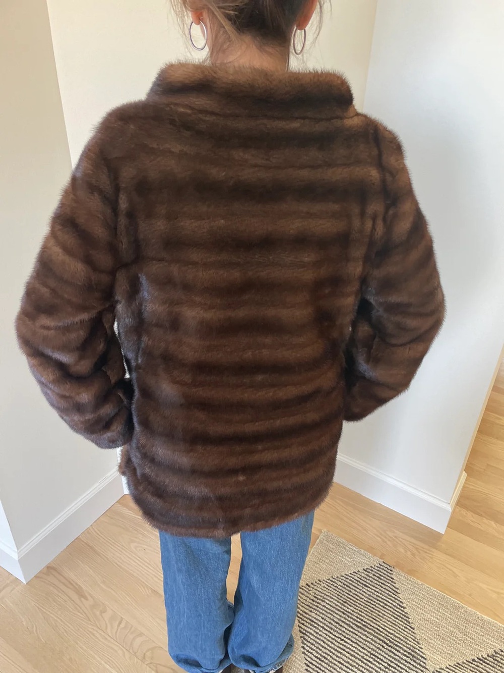 Vintage Anne Dee Goldin Brown Mink Fur Pullover Jacket | Funnel Neck Size M/L - Picture 3 of 13